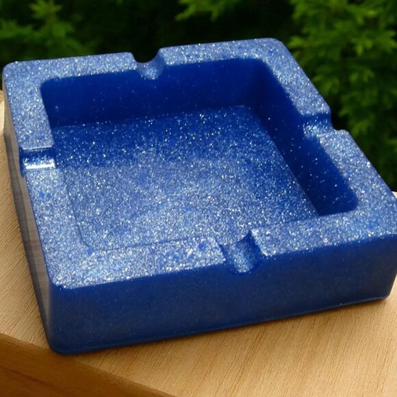 NEW! Blue & Silver Ashtray or Trinket Dish with sparkle-glitter finish. - Picture 2 of 6